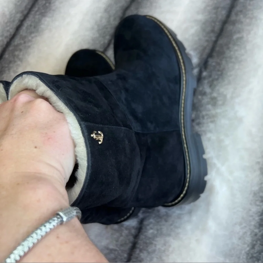 Jimmy Choo Hansel Flat Shearling Fur Lined Black Suede Boots